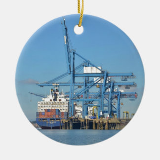 Container Ship Dock Ceramic Ornament