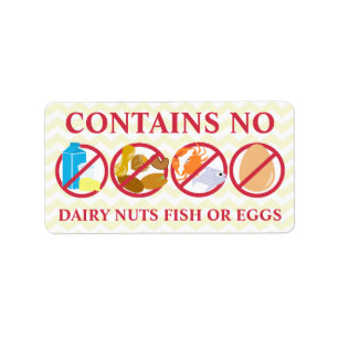 Contains No Dairy Nuts Fish or Eggs Alert Stickers