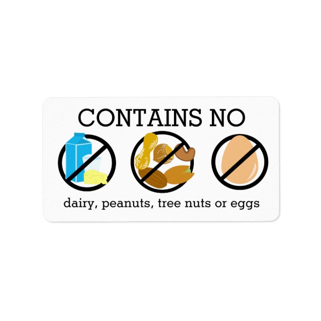 Contains No Dairy Nuts or Eggs Allergens Alert Label (Front)