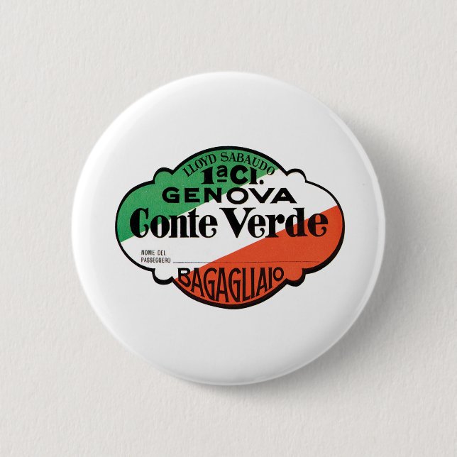 Conte Verde 1st Class Baggage Label 2 Inch Round Button (Front)