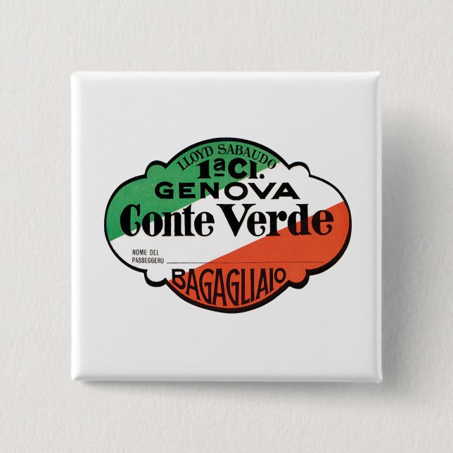 Conte Verde 1st Class Baggage Lable 2 Inch Square Button (Front)