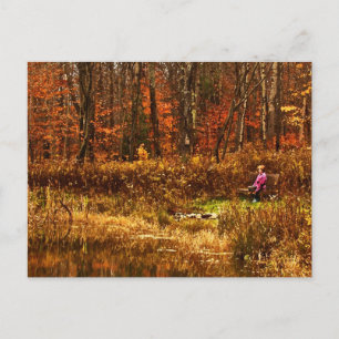 Contemplating Autumn Pond Postcard