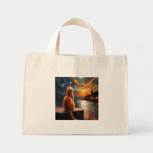Contemplative Ginger Cat   Starry Night Sky Mini Tote Bag
