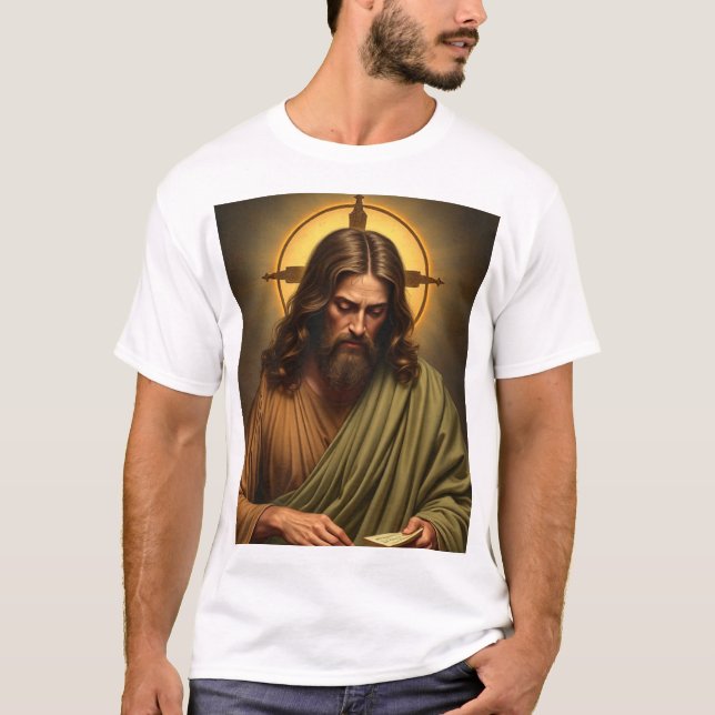 Contemplative Jesus with a Halo Men's Tee Shirt (Front)