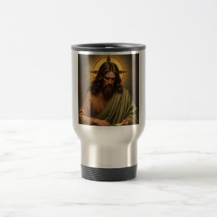 Contemplative Jesus with a Halo Travel Mug