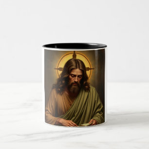 Contemplative Jesus with a Halo Two-Tone Coffee Mug