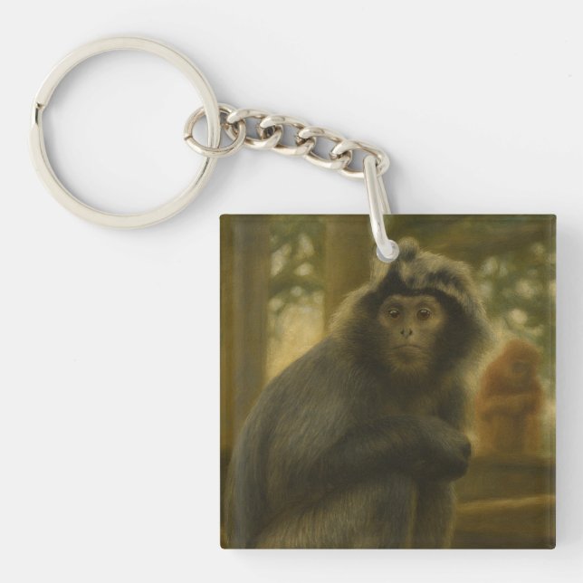 Contemplative Monkey – Serene Wildlife Art Keychain (Front)