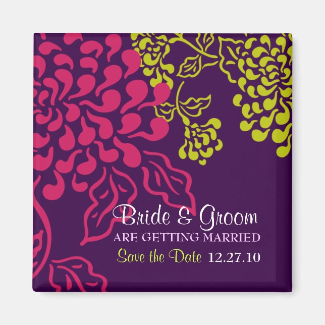 Contempo Floral (Purple Chartreuse) Save the Date Magnet (Front)