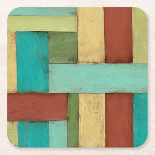 Contempoary Coastal Multicolored Painting Square Paper Coaster