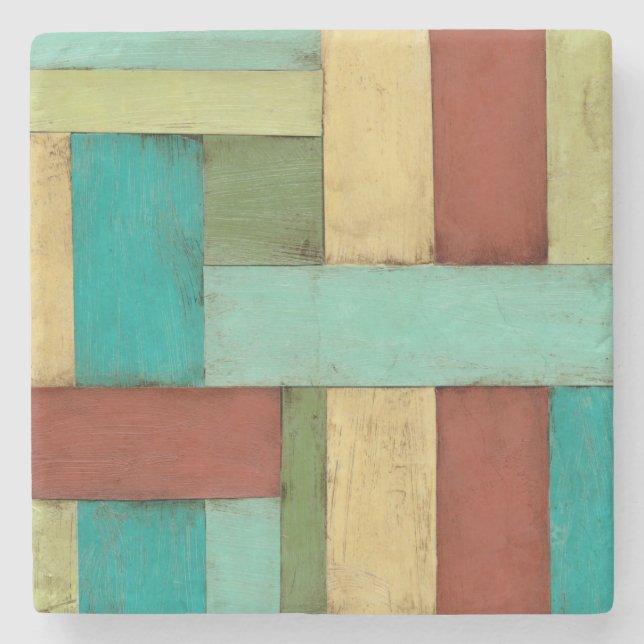 Contempoary Coastal Multicolored Painting Stone Coaster (Front)