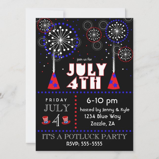 Contemporain 4 juillet Feux d'artifice Invitations (Devant)