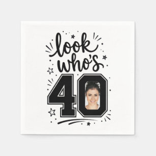 Contemporary 40th Birthday Party Photo Frame Napkin