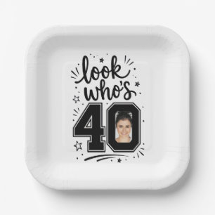 Contemporary 40th Birthday Party Photo Frame Paper Plate