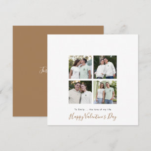 Contemporary 4 photo collage Custom Gold Valentine Holiday Card