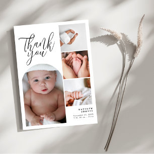 Contemporary 4 Photo Collage Elegant Baby Shower Thank You Card