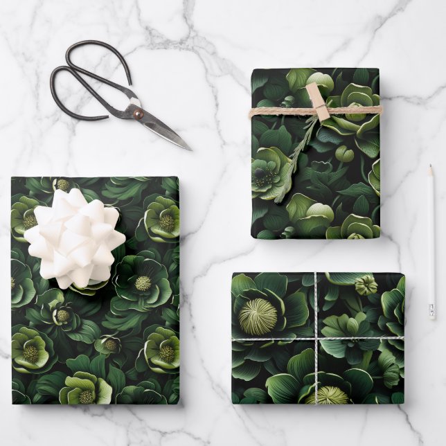 Contemporary Abstract 3D Shapes Floral Wrapping Paper Sheet (Front)