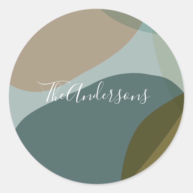 Contemporary Abstract Art in Teal Personalized   Classic Round Sticker (Front)
