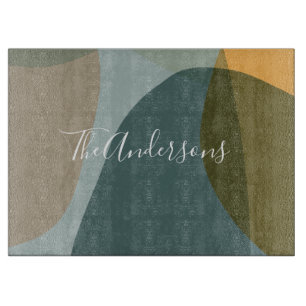 Contemporary Abstract Art in Teal Personalized  Cutting Board