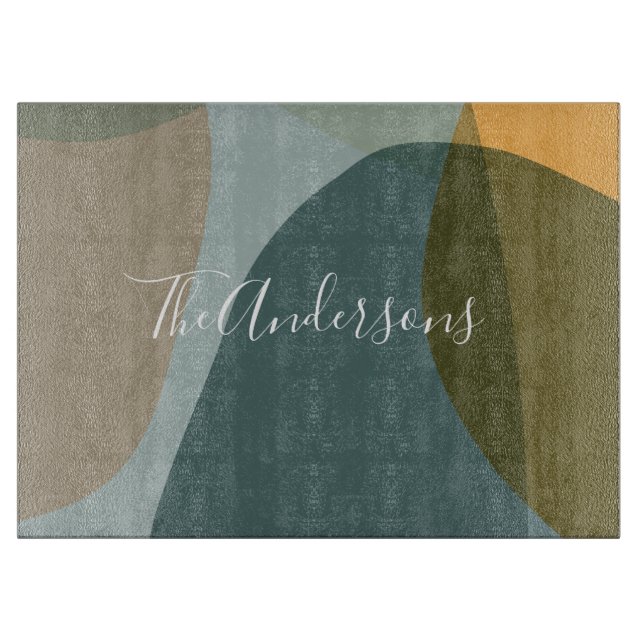 Contemporary Abstract Art in Teal Personalized  Cutting Board (Front)