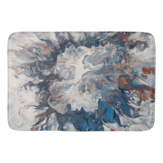 Contemporary Abstract Blue Bronze Grey Cream Bath Mat