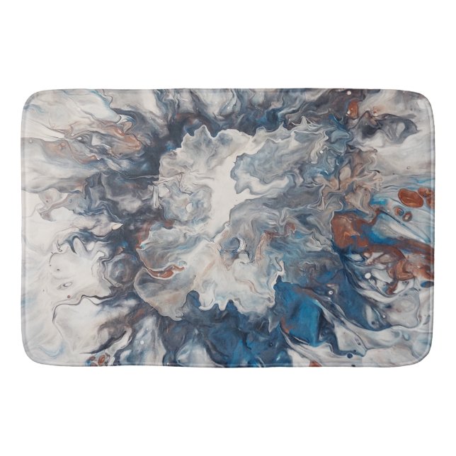Contemporary Abstract Blue Bronze Grey Cream Bath Mat (Front)