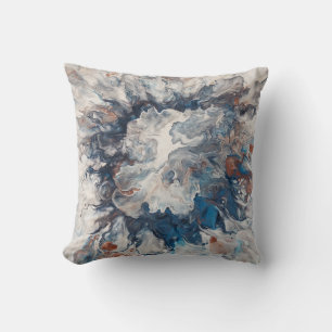 Contemporary Abstract Blue Bronze Grey Cream Throw Pillow