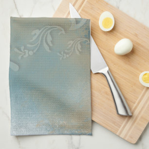 Contemporary Abstract Blue Gold Swirl Kitchen Towel