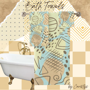 Contemporary Abstract Blue, Yellow, Melon, Brown  Bath Towel Set
