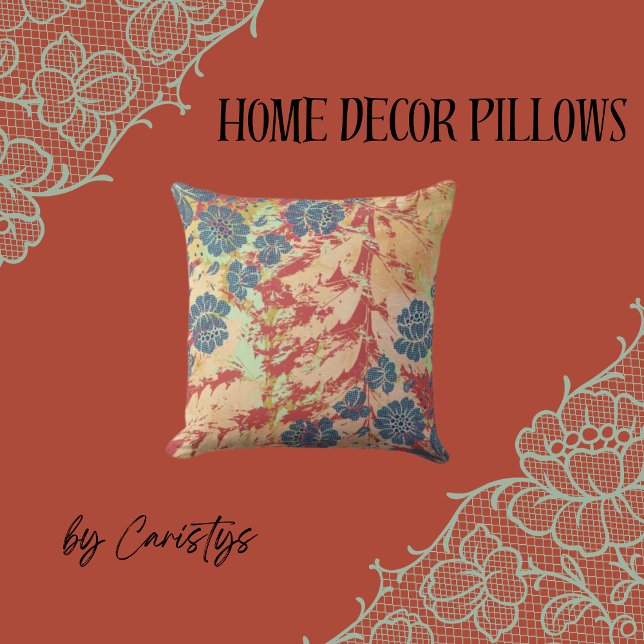 Contemporary Abstract Blue, Yellow, Red, Green Throw Pillow (Creator Uploaded)