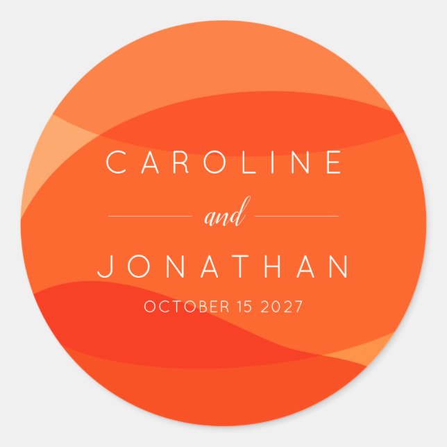 Contemporary Abstract Chic Orange Custom Wedding  Classic Round Sticker (Front)