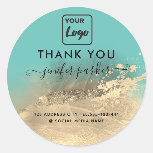 Contemporary abstract custom logo thank you classi classic round sticker (Front)