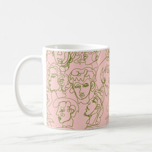 Contemporary abstract female faces. Minimalistic e Coffee Mug (Left)