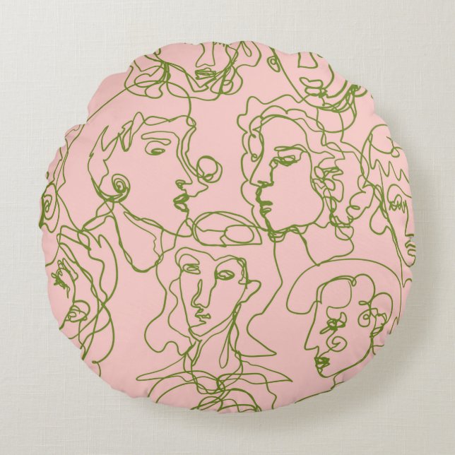 Contemporary abstract female faces. Minimalistic e Round Pillow (Front)
