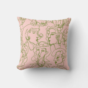 Contemporary abstract female faces. Minimalistic e Throw Pillow