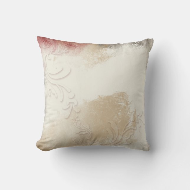 Contemporary Abstract Gold, Red and Grey Swirl Throw Pillow (Front)