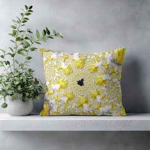 Contemporary Abstract Golden Yellow Fractal Throw Pillow