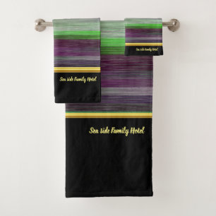 Contemporary abstract in green purple grey bath towel set