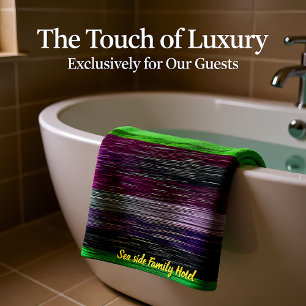 Contemporary abstract in green purple grey bath towel set