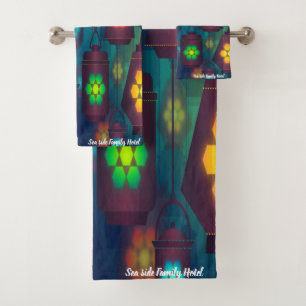 Contemporary abstract in multi colour lantern 2 bath towel set