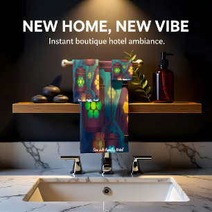 Contemporary abstract in multi colour lantern 2 bath towel set