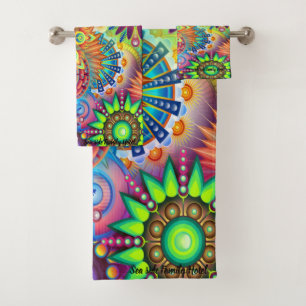 Contemporary abstract in multi colour monogram bath towel set
