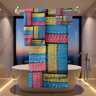 Contemporary abstract in multi colour wicker weave bath towel set