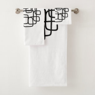Contemporary Abstract Line Art Black And White Bath Towel Set