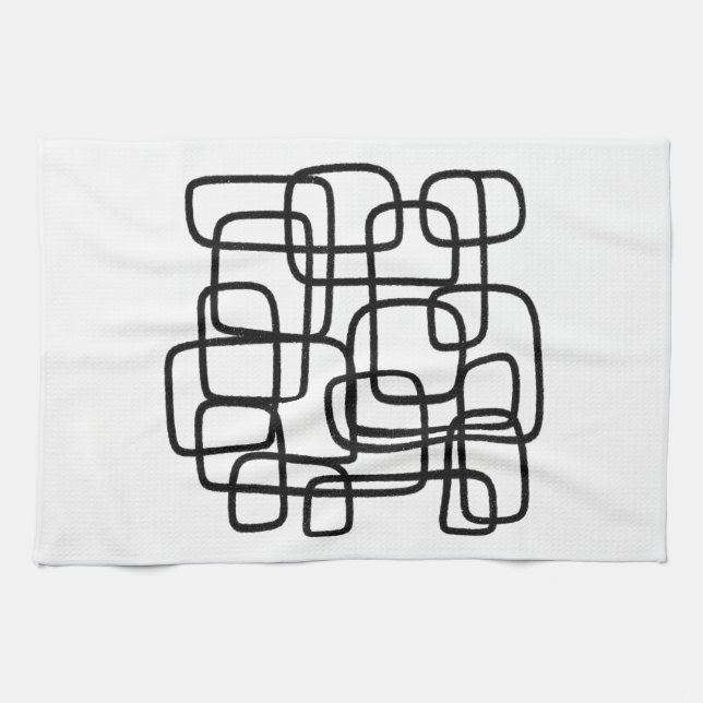 Contemporary Abstract Line Art Black And White  Kitchen Towel (Horizontal)