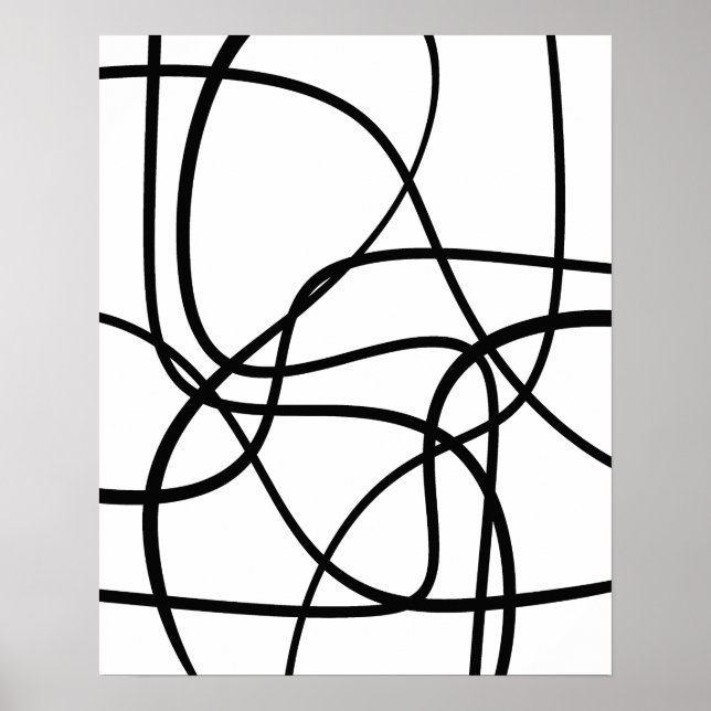 Contemporary Abstract Line Art Black And White  Poster (Front)