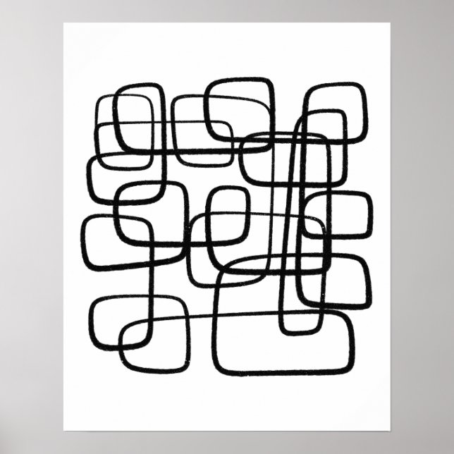 Contemporary Abstract Line Art Black And White  Poster (Front)