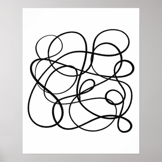 Contemporary Abstract Line Art Black And White  Poster (Front)