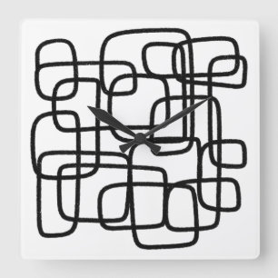 Contemporary Abstract Line Art Black And White  Square Wall Clock