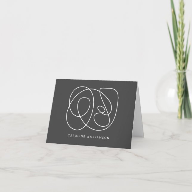 Contemporary Abstract Line Art Black Personalized Thank You Card (Front)