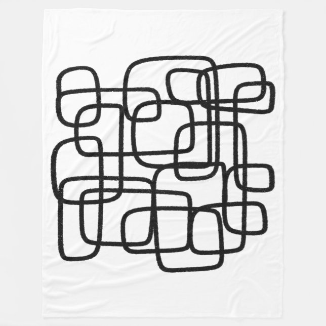 Contemporary Abstract Line Art Black White Blanket (Front)